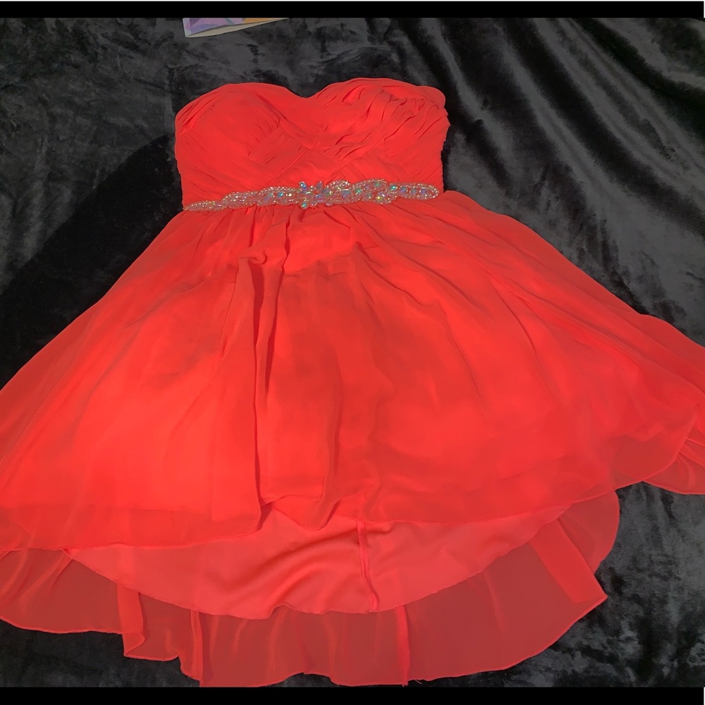 Strapless neon coral beautiful dancing dress!